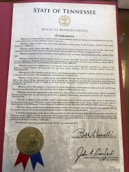 Resolution from the TN House of Representatives for Chief Justice Bivins' lifelong commitment to justice