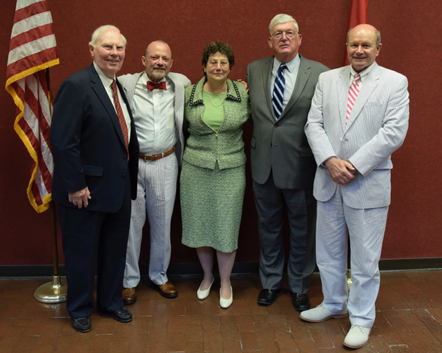 Left to right: Retired Circuit Court Judge Wheeler Rosenbalm, Retired Circuit Court Judge Bill Swann, Retired Criminal Court Judge Mary Beth Leibowitz, Retired Circuit Court Judge Dale Workman, and Retired Chancellor Daryl Fansler.