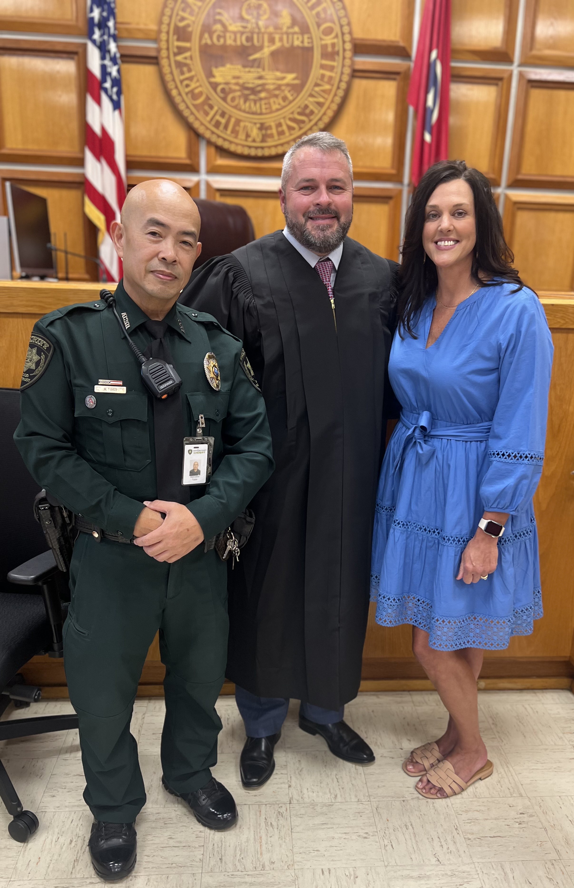 Chancellor Forrester with Baliff Marciano Tiuco and Assistant Melissa Martin