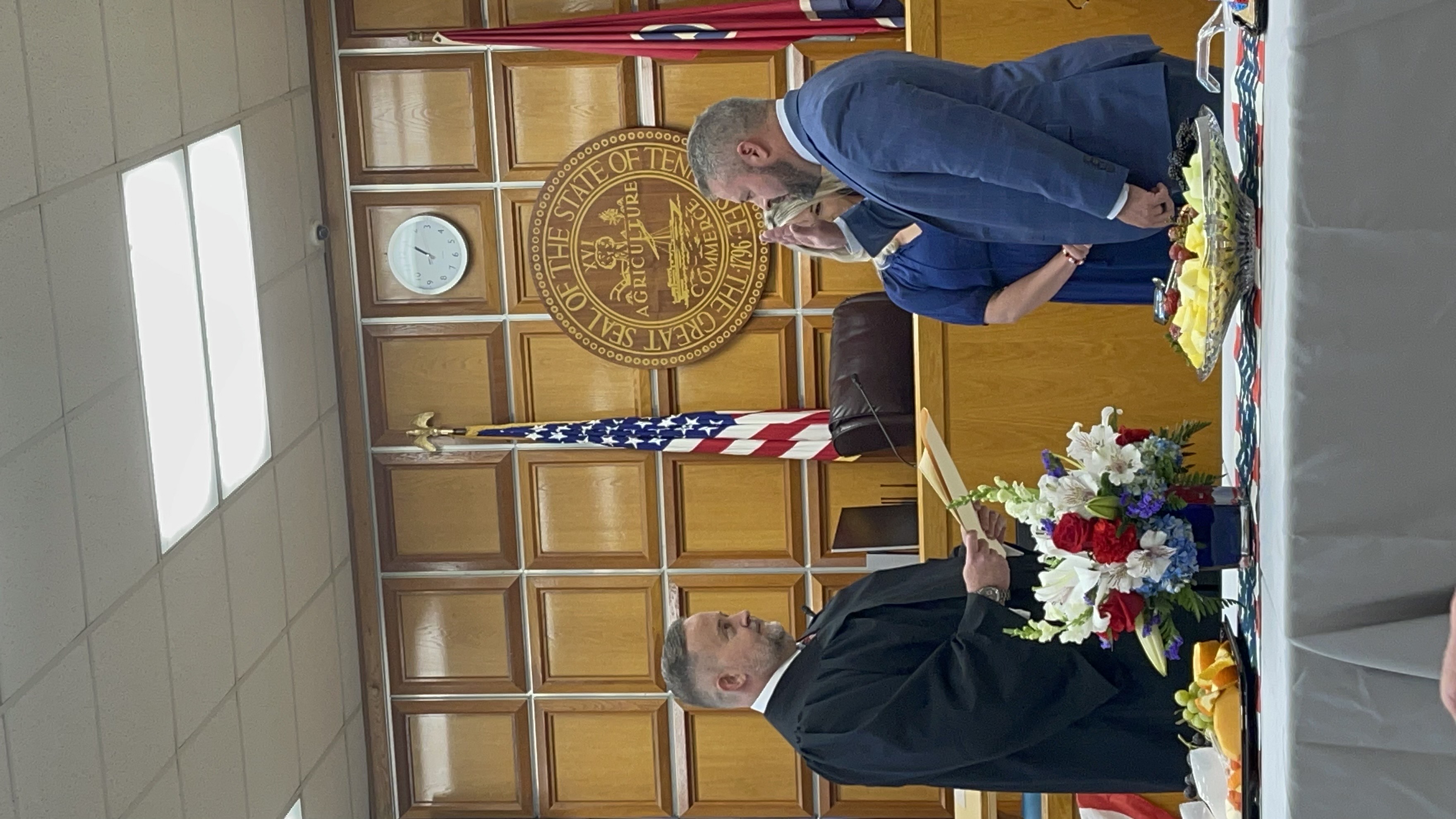 Chancellor Forrester is sworn in by Circuit Court Judge Ryan Spitzer