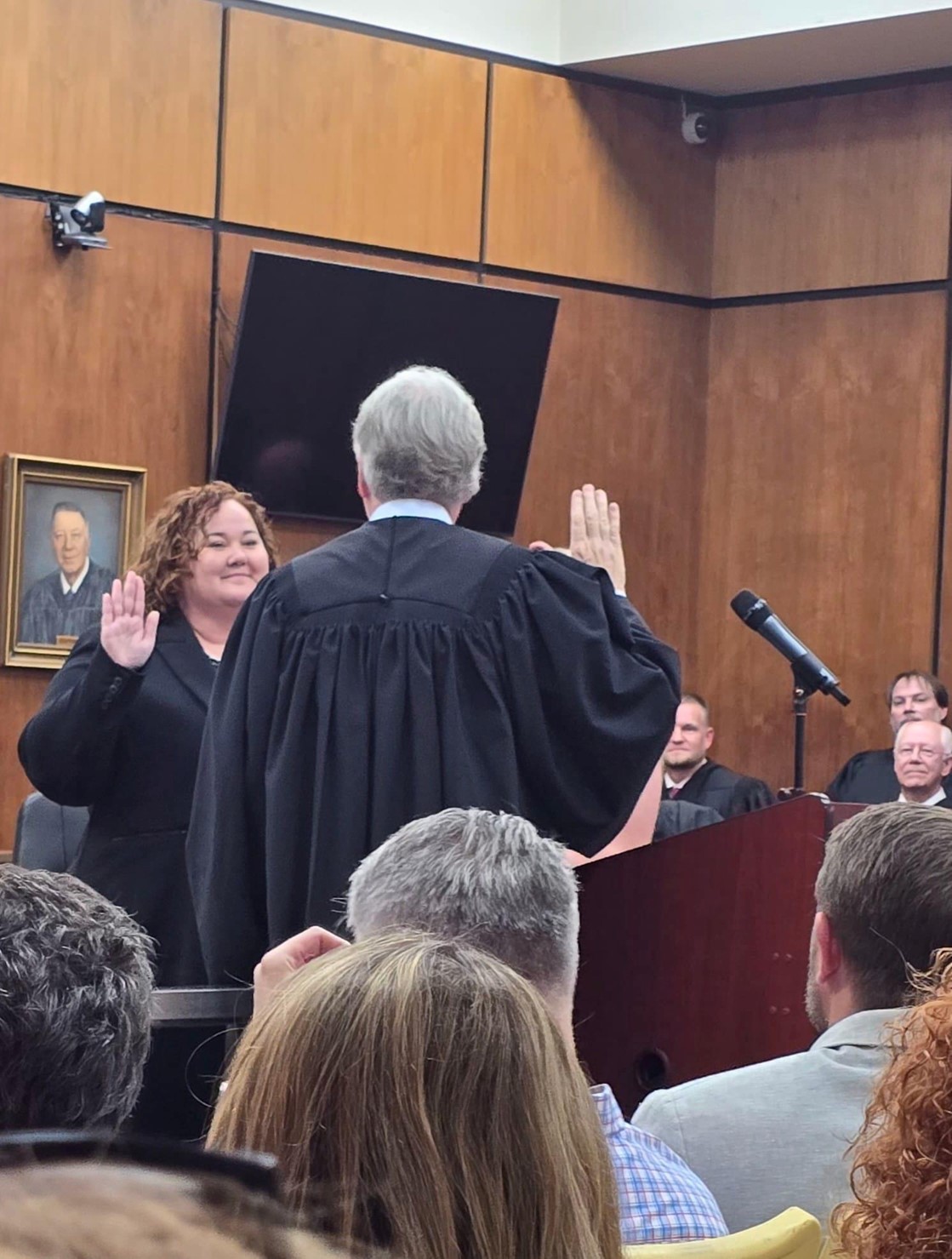 Judge Parrish is sworn in by Justice Roger A. Page